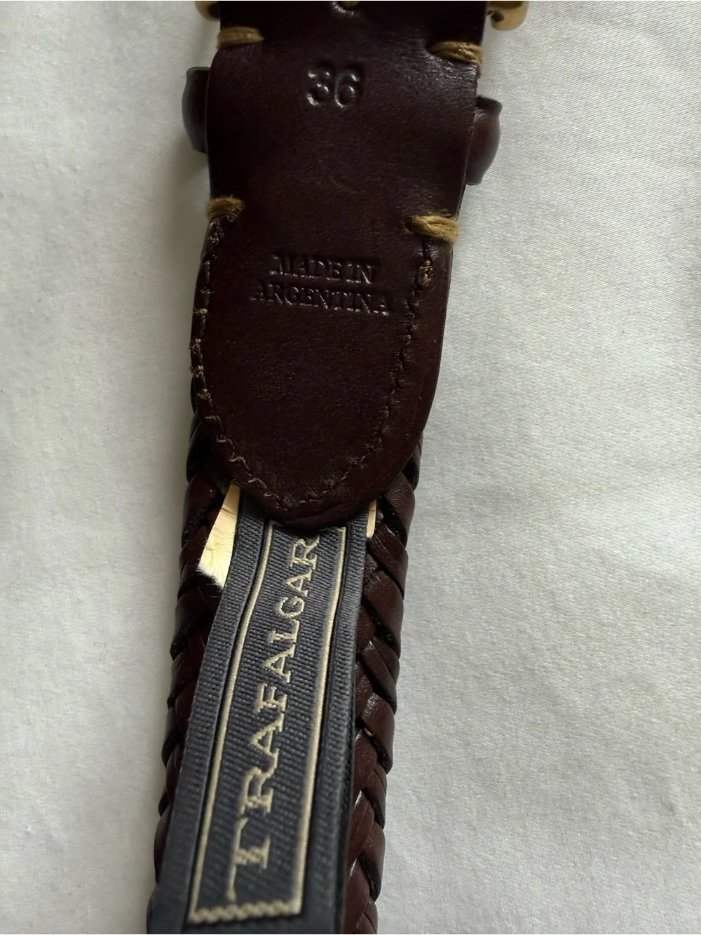 Vintage Trafalgar Braided Leather Belt made in Argentina Dark Brown size 36